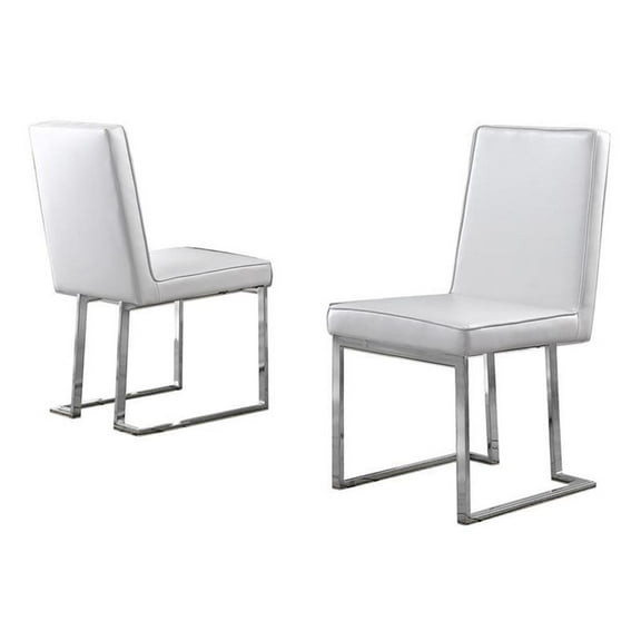 Pemberly Row White Faux Leather Side Chairs with Silver Chrome Base (Set of 2)