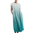 thumbnail image 1 of JUNWELL Holiday Deals Femme Été Décontracté en Vrac Dégradé Couleur O-Cou Robe à Manches Courtes Tunique Grande Taille Coton Lin Robe Sans Manches à Col Rond Bleu 10, 1 of 5