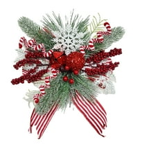 Berries and Peppermint Floral Bow with Snowflake Christmas Decor, Multicolor, 13", by Holiday Time