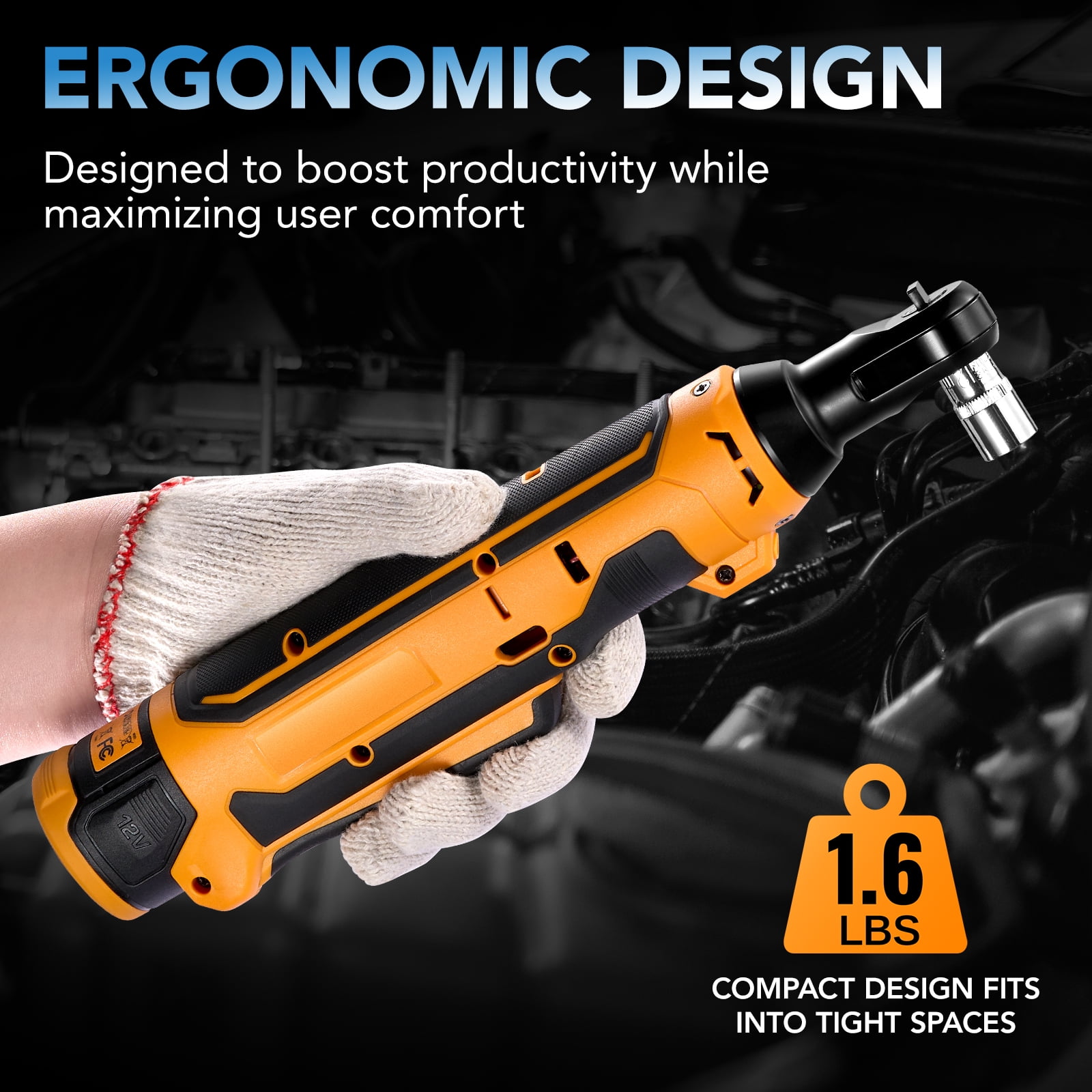 Filluck 3/8" Cordless Ratchet Wrench, 41 ft-lbs (55 Nm) Torque, 20V Power Tool Kit with 2 Batteries, LED Light, 13-Piece Set for Mechanics & Car Repairs