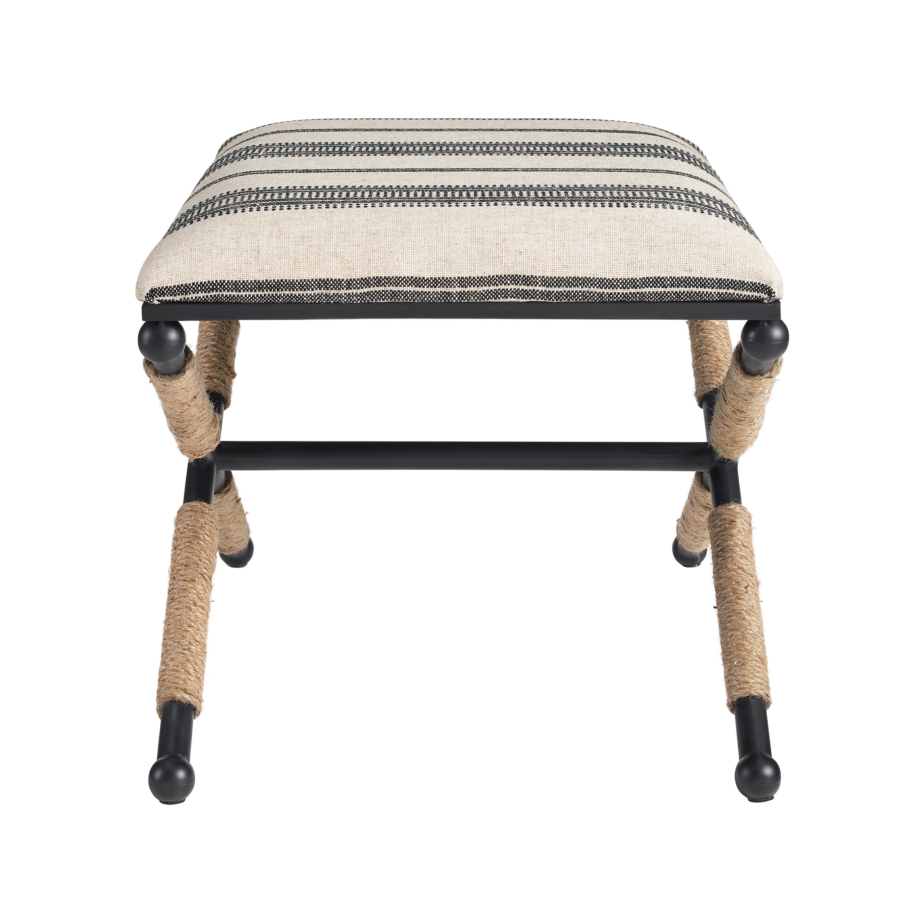 Linon Brewster Indoor Stool Ottoman, Black and Neutral