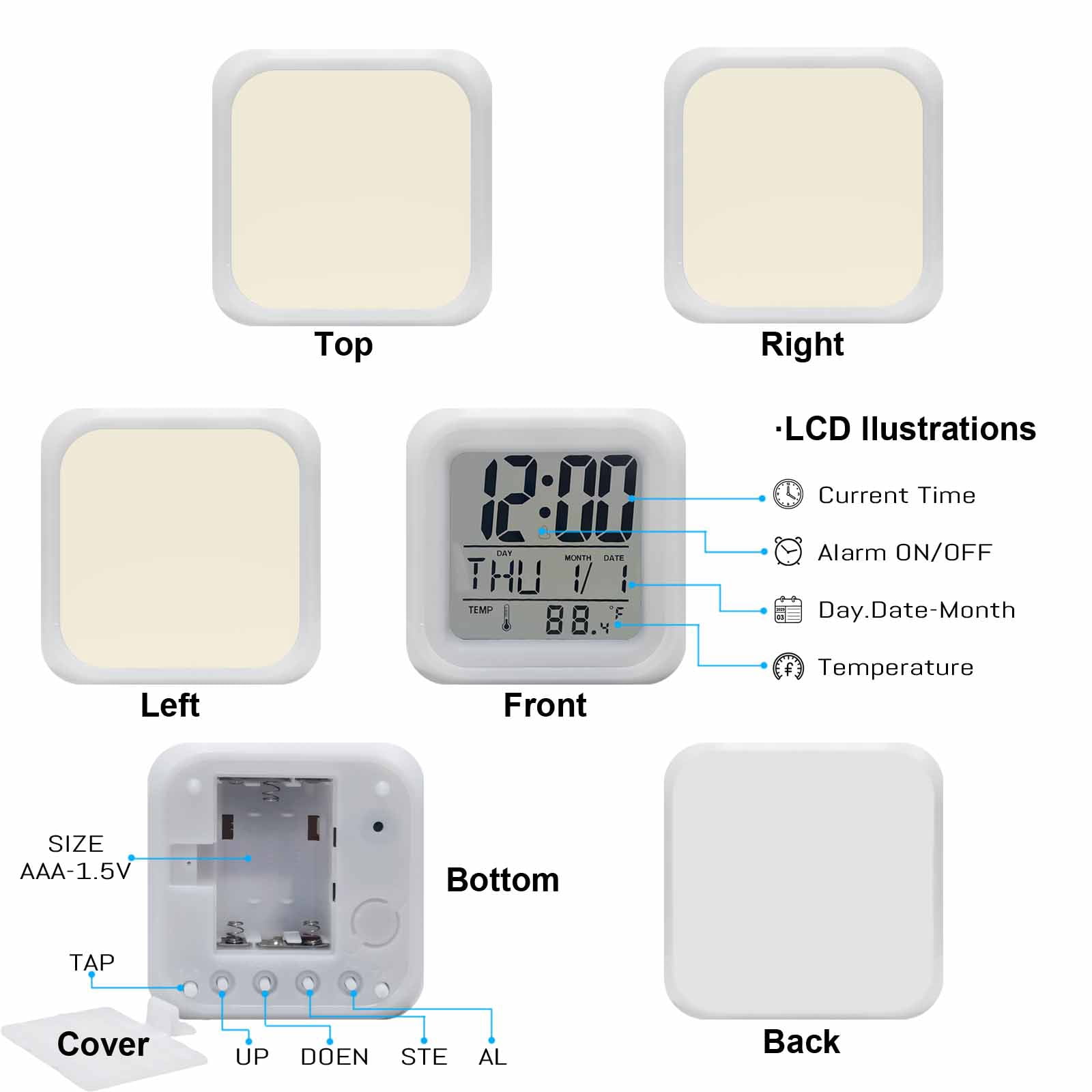 Cream Digital Alarm Clock for Bedrooms, Smart LED Alarm Clock with 7 Color Changing Night Light, Modern Pure Beige Silent Wake Up Clocks for Sleep Study Cooking 3.2"x3.2"