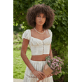 thumbnail image 5 of Women Summer Short Sleeve Feminine  Square Button White Embroidery Mia Top Copper Shirt, 5 of 5