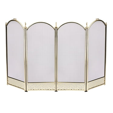 UniFlame 4 Panel Polished Brass Finish Screen with Decorative Filigree