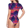 thumbnail image 4 of The Xecao Retro Palms Women's Crew Neck Body Suit, a short-sleeved bodysuit and basic swimsuit, both comfort and style for dating and daily life, 4 of 9