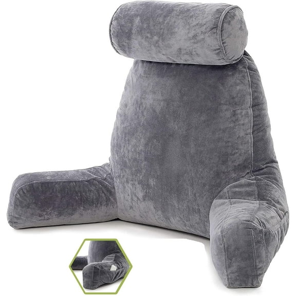Reading Pillow Plush Bedrest Pillow Backrest for Bed or Chair with Support Arms  Sitting Up in Bed and Couch, Back and Arms Adjustable