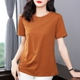 thumbnail image 2 of Fanxing Brown Casual V Neck Short Sleeve Blouses Ruched Waist Shirt Vacation Clothes, 2 of 7