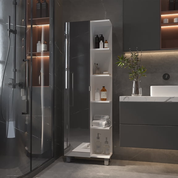 Bathroom Vanity, Los Angeles Linen Cabinet, Mirror, Five Shelves, White Bathroom Storage Cabinet,Engineered Wood Bathroom Shelving, Bath & Faucets Bathroom Storage
