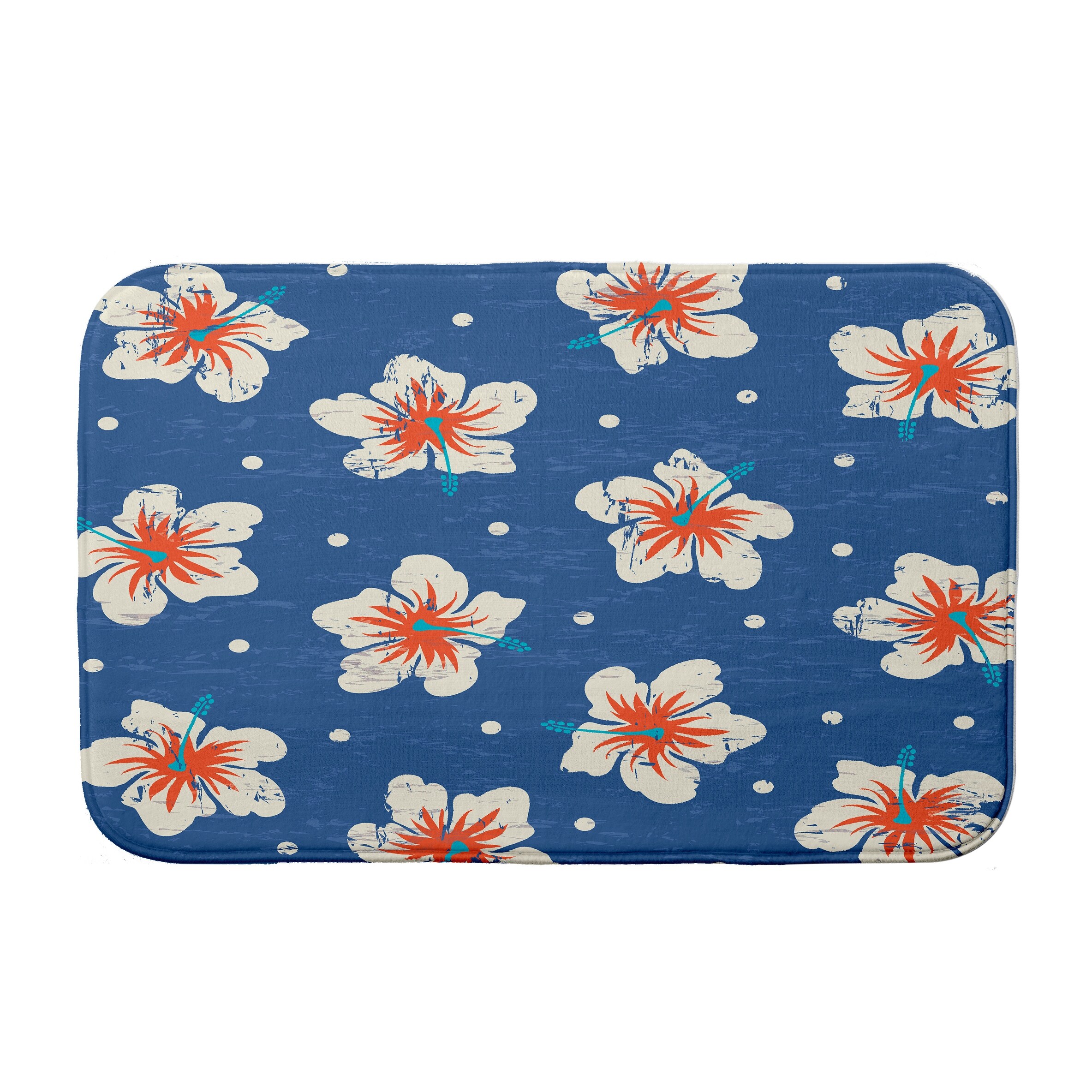 Simply Daisy 24" x 17" Plush Microfiber Orange Hibiscus Blooms Bath Mat