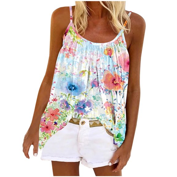 Lolmot Tank Tops for Women Loose Fit Floral Print Cami Shirts Sexy Spaghetti Strap Graphic Tees Summer Camisole Sleeveless Casual Blouse Vest