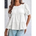 thumbnail image 3 of Summer Women Puffed Sleeve Tunic with A Waistband Casual T Shirt Loose Shirt, 3 of 5
