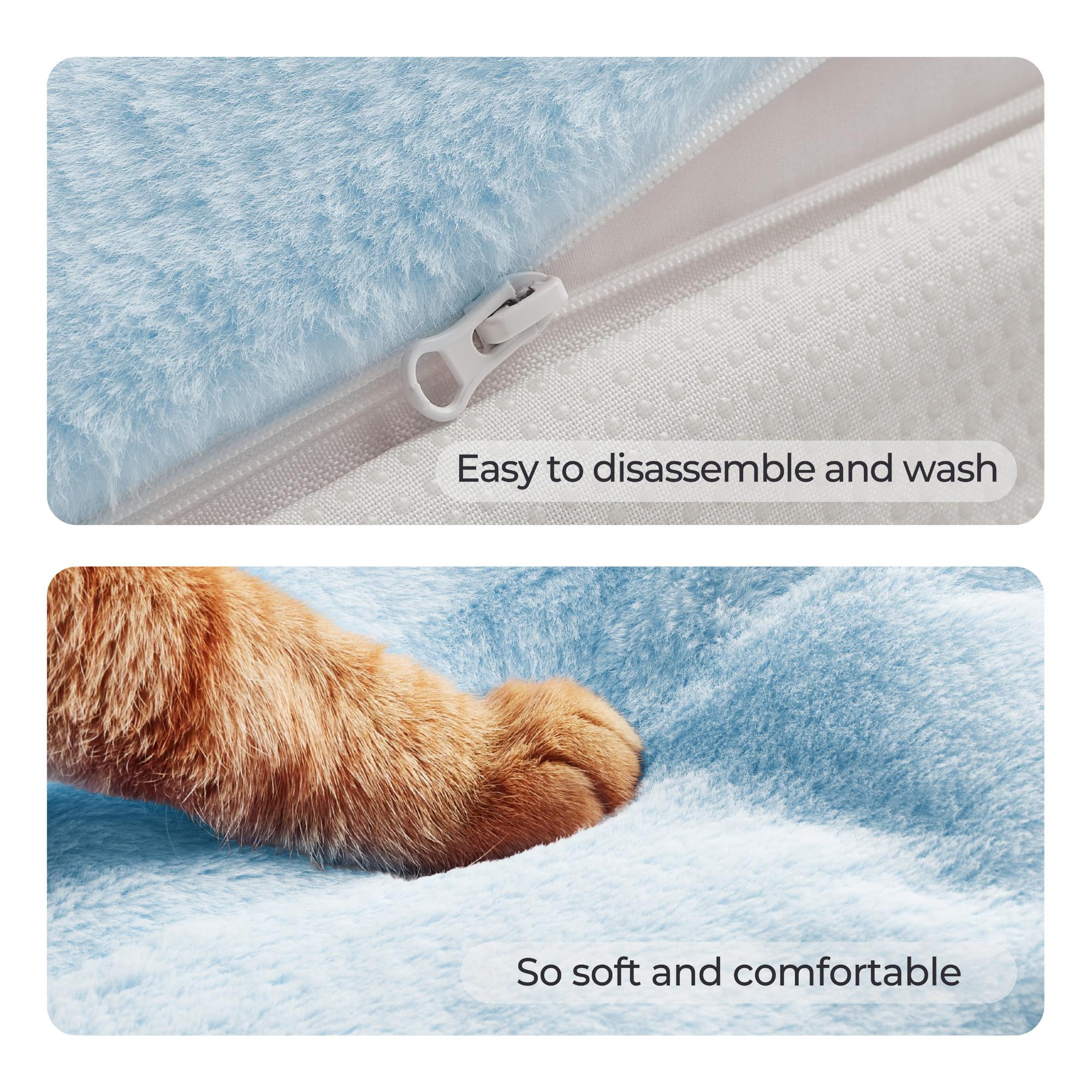 allisandro Calming Furniture Protector Dog Bed with Soft Neck Bolster, Waterproof Faux Fur Couch Cover with Removable Cover, 32 x 30 x 5 Inches, Blue