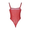thumbnail image 5 of Hkoxplj Women's Sheer Mesh Thong Bodysuit Spaghetti Strap Square Neck See Through High Stretch Slim Fit Solid Color Bodysuit with Adjustable Straps Club Nightwear Party Outfit for Women, 5 of 9