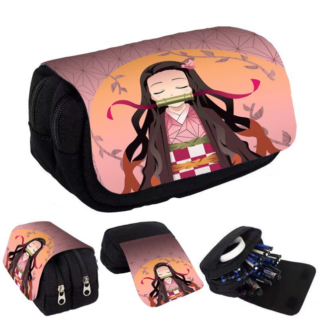 Estuche de lápices Demon Slayer para estudiantes, estuches de papelería de Anime, bolsa de cepillo multifunción genial para la escuela, regalo Kamado Nezuko Takeo Tanjirou hola suerte unisex