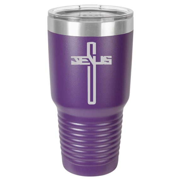 Tumbler Stainless Steel Vacuum Insulated Travel Mug Jesus Cross (Purple, 30 oz)