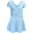 thumbnail image 4 of WIBACKER Girls Ballet Leotards Kids Short Sleeve Crisscross Back Dance Dress Outfit with Removable Shiny Skirt Combo, 4 of 8