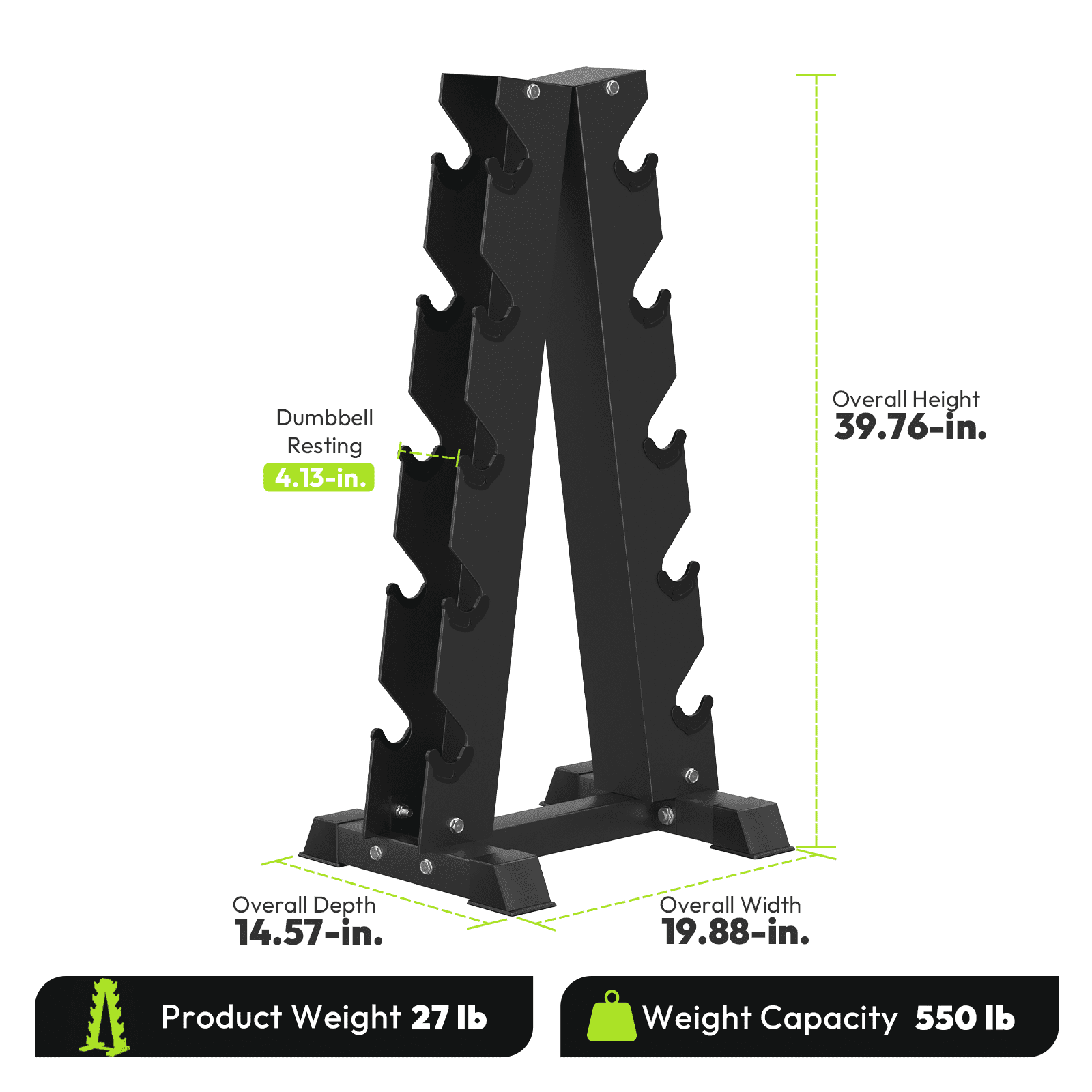 HANDBODE 5-Tier A-Frame Dumbbell Rack, 550 lb Capacity Compact Storage Organizer for Heavy Weight Dumbbells, Space-Saving Weight Stand for Home Gym