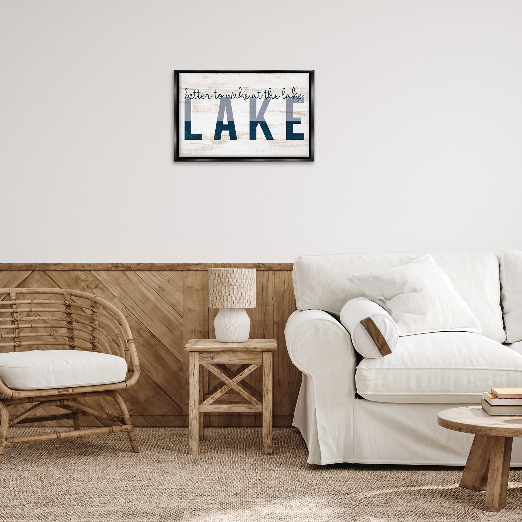 Stupell Industries Wake at Lake Rustic Text & Numbers Painting Black Floater Framed Canvas Art Print Wall Art, 25 x 17