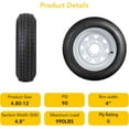 thumbnail image 5 of 4.80-12 4.80x12 480-12 4.80-12 Tires with 12" Rims,2 Pack 4.80 12 Tires 4 Lug on 4", Load Range C 6PR, Muti Function Lawn Mower Tire & Tractor Turf Tire & Boat Tire, 5 of 6