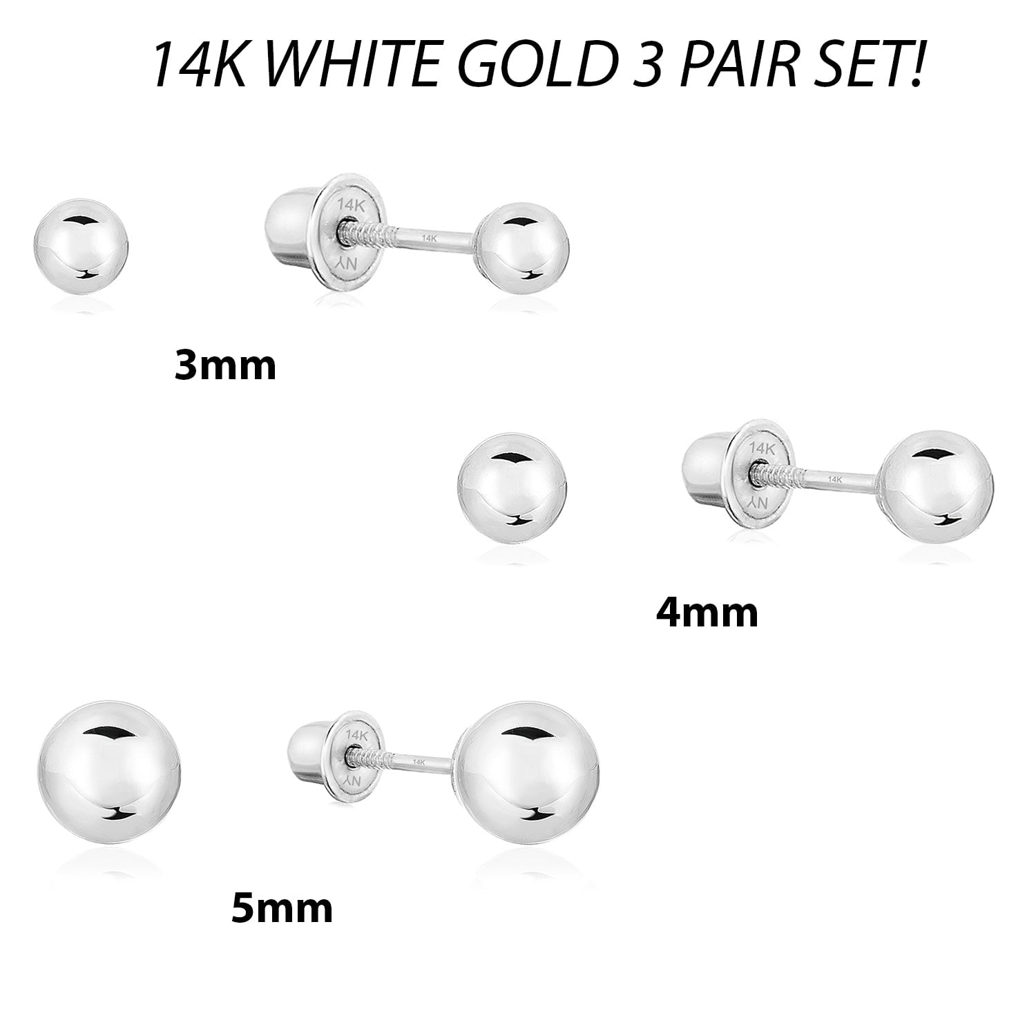 14k White Gold Classic Ball Stud Earrings with Screwbacks (Unisex) – TILO  JEWELRY