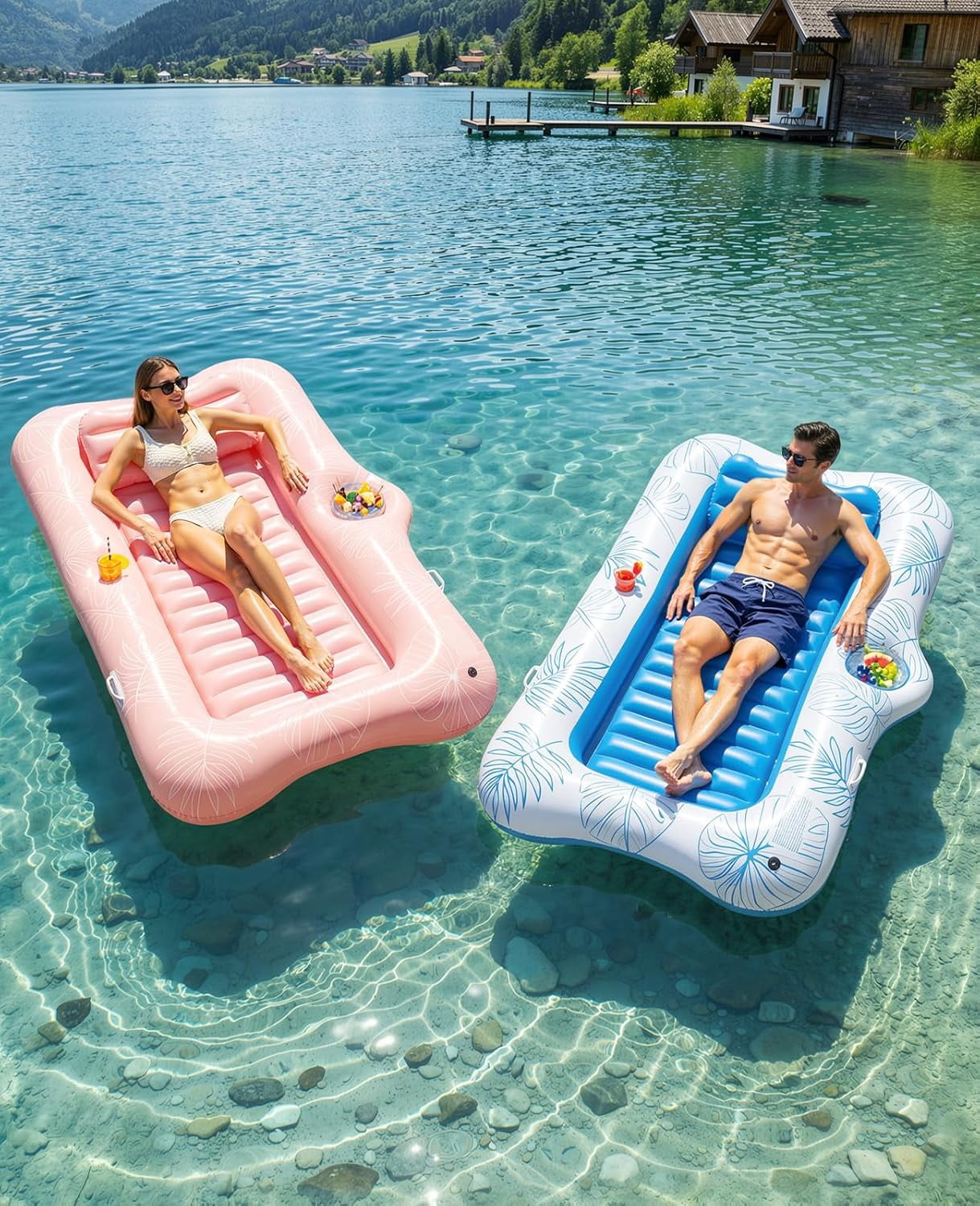 Inflatable Tanning Pool Lounger Float, Suntan Tub for Adults, Blow Up Sunbathing Pool with Integrated Pillow and Cup Holder, Heavy Duty Tanning Bed for Backyard Lake Beach