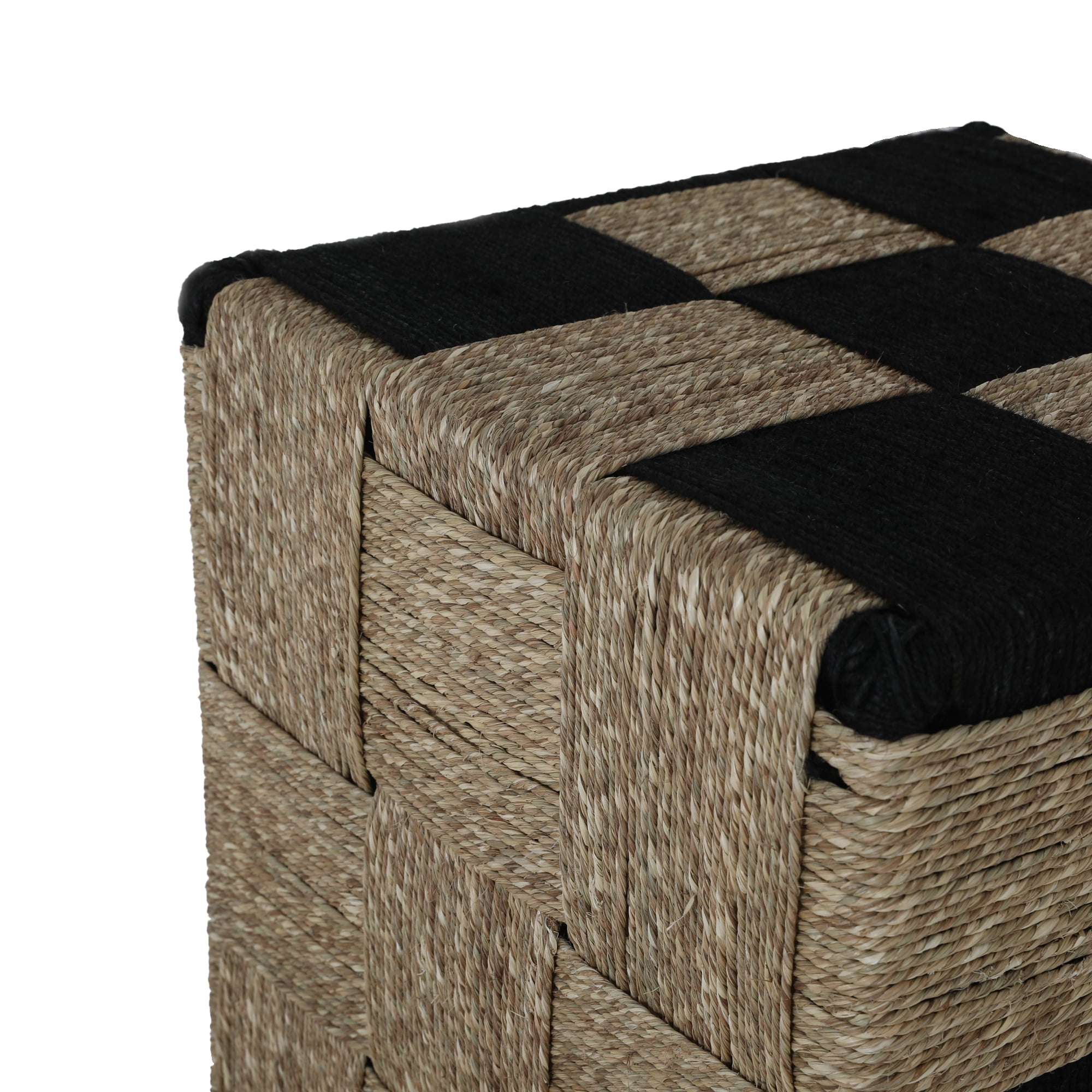 Ox Bay Eros Transitional Wrought Iron Hand Made Indoor Square Stool, Black/Natural , 17" W x 17" D x 18" H
