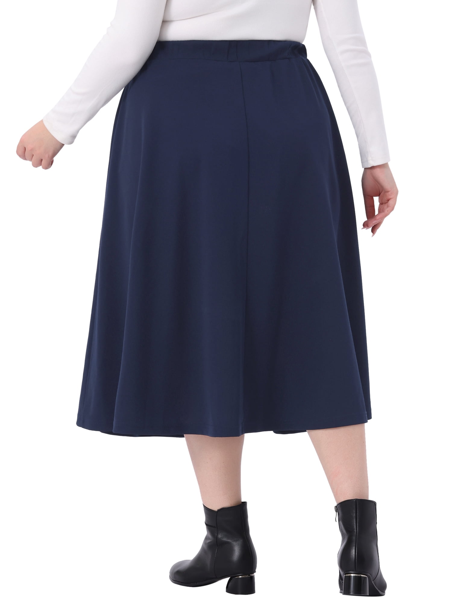 DARING DIVA Women's Plus High Waisted Casual Flowy A Line Skirts 2X Navy Blue