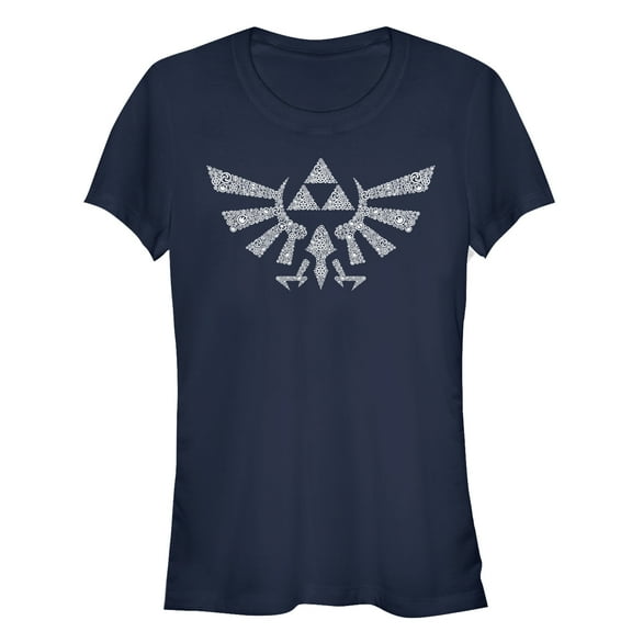 Junior's Nintendo Legend of Zelda Hylian Crest Hidden Pattern Graphic Tee Navy Blue Small