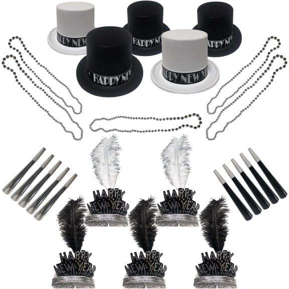 PMU New Year's Eve Party Supplies 2026 All That Jazz Party Kit Assortment for 10 persons - New Year's Eve Decorations Supplies, Outfits for Adults, Men and Women (10/psn) Pkg/1
