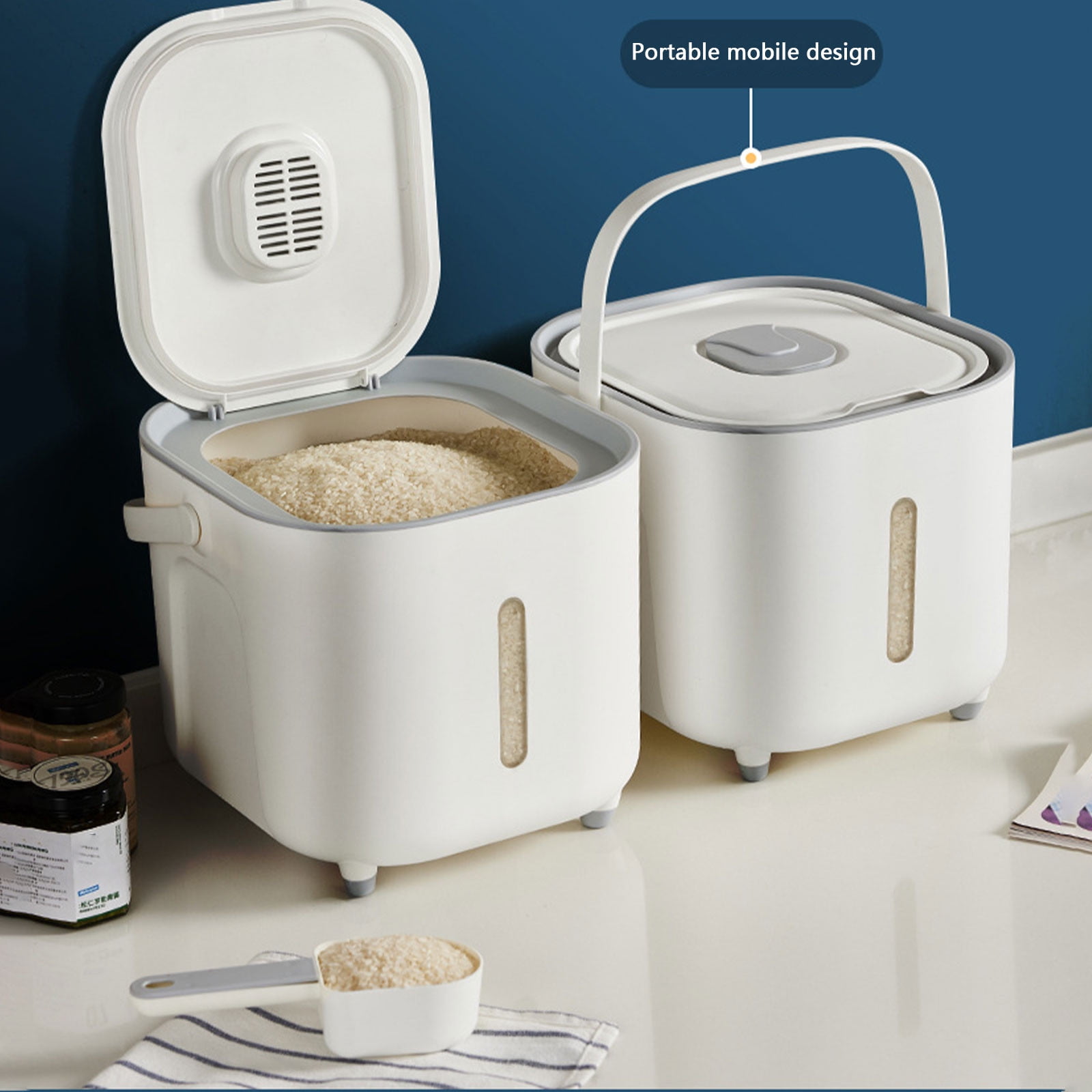 Large Food Containers, 20lb Storage Bins with Lids & Scooper, BPA Free Airtight Kitchen Containers to Store Dry Food, Cat/Dog Container