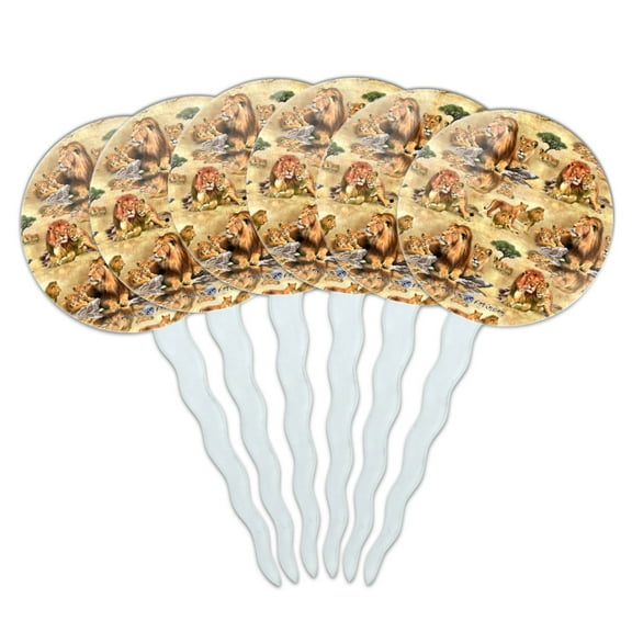 Lions African Animal Family Pride Pattern Cupcake Picks Toppers Decoration Set of 6