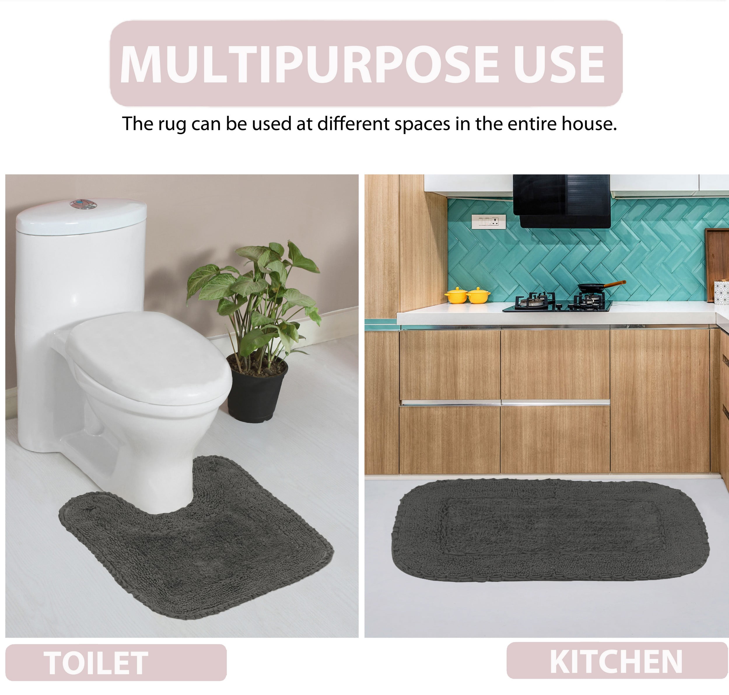 Home Weavers Radiant Collection Bathroom Rug 100% Cotton Bathroom Rugs Set, Machine Washable Rug, Soft & Absorbent bath Rug, Kitchen Mat, Bath Rug, Bath Floor Mat Non Slip, 17"x24" Rectangle, Gray