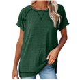 thumbnail image 2 of SDNall Summer T-Shirt for Women Solid Color Short Sleeve Casual Round Neck Side Split Fashion T-Shirt Short Sleeve Round Neck T-Shirt (Green,Sizes:S-2XL), 2 of 9