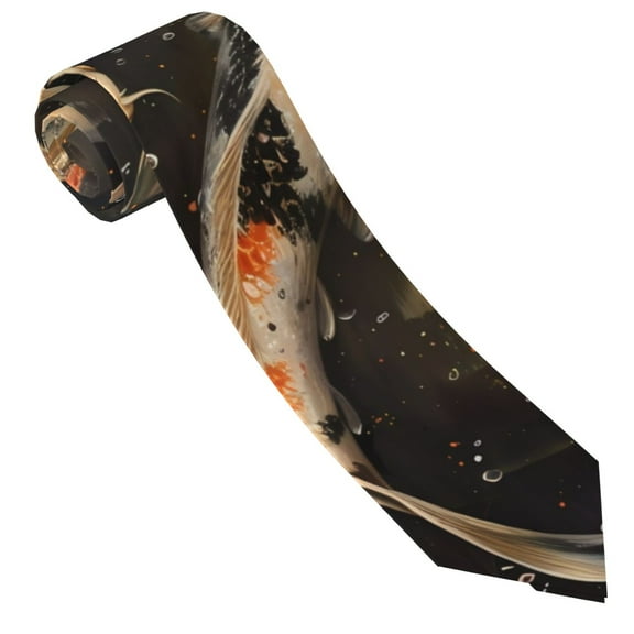 Salouo Koi Fish Tranquility Pattern Men's Silk Ties 4.7"Necktie for Men Formal Ties Business Necktie Men's Wedding Fashion Accessory