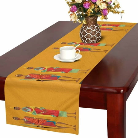 Linen Wedding Clothes - MKHERT Ethnic African Maasai Couple in Traditional Clothing Table Runner for Office Kitchen Dining Wedding Party Banquet 16x72 Inch