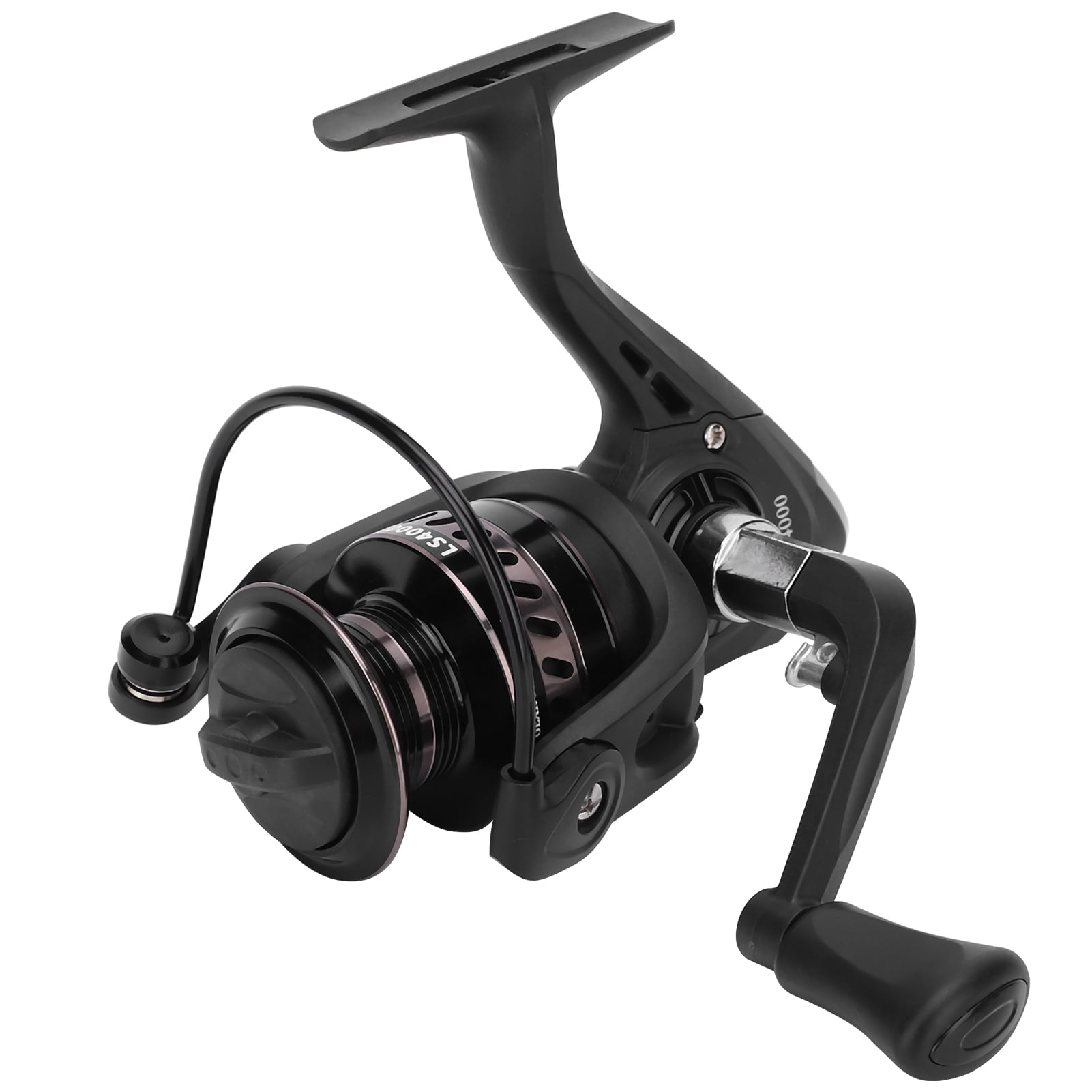 YAHHU Portable Metal Sea Rod Spinning Fishing Line Reel Rocking Raft Accessory LS4000 Gun Black with 5.2:1 Gear Ratio for Saltwater Freshwater Fishing Ambidextrous Retrieve (5.12 inches / 13 cm)