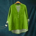 thumbnail image 2 of ManxiVoo Trendy Womens Long Sleeve Linen Shirt with V Neck and Pockets Breathable Comfort Casual Blouse S Size Green, 2 of 4