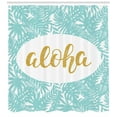 thumbnail image 3 of Ambesonne Aloha Shower Curtain, Wording with Palm Tree Leaves, 69"Wx84"L, Seafoam Yellow, 3 of 3