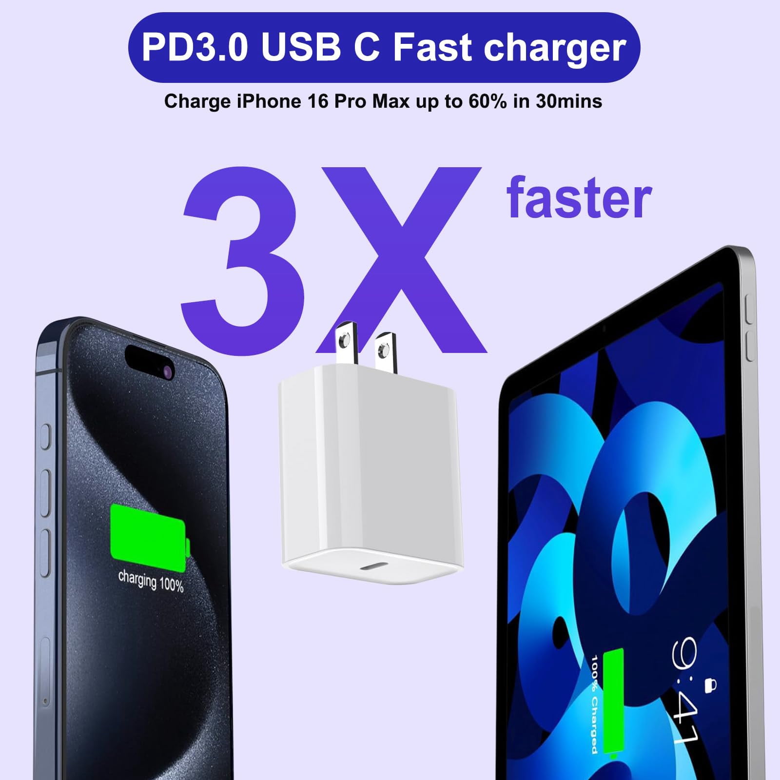 LujingZ 2 - Pack 20W USB C Wall Charger with Fast - Charging Cable, Compatible with iPhone 16/16 Plus/16 Pro/16 Pro Max/16e/15/15 Pro Max, iPad Air