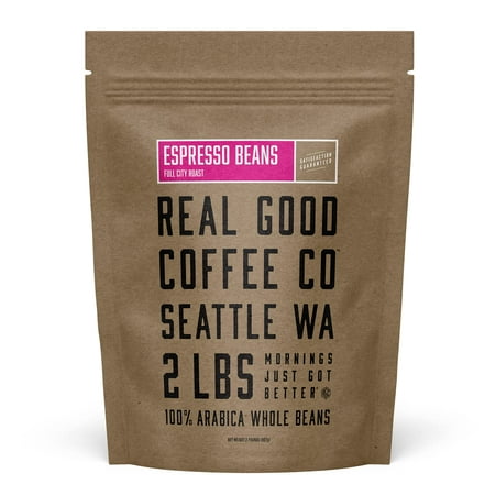 Real Good Coffee Company - Whole Bean Coffee - Full City Roast Espresso Coffee Beans - 2 Pound Bag - 100% Whole Arabica Beans - Grind at Home, Brew How You Like