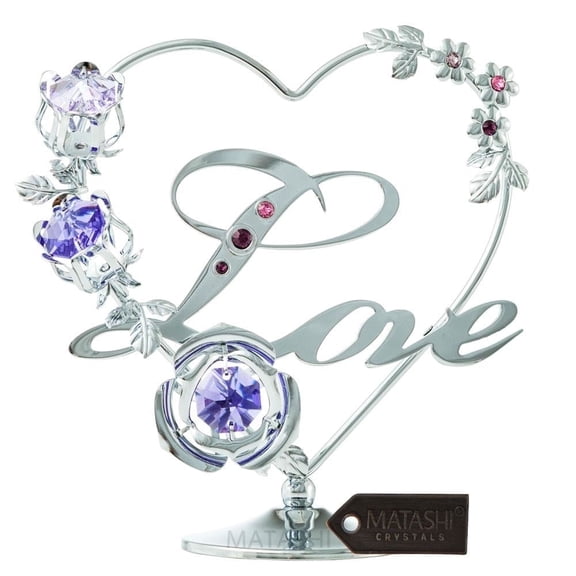 Valentine’s Day Gift for Wife – Matashi Chrome Plated Silver “Love” Tabletop Sculpture with Crystals, for Women, Grandma, Mother’s Day Gift