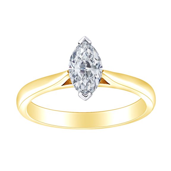 AFFY 0.86 Carat (Ctw) Marquise Cut White Natural Diamond Solitaire Engagement Ring In 14k Solid Yellow Gold Ring Size-8.5