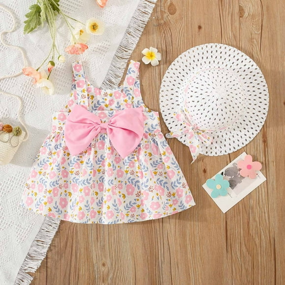 LSLJS Robes pour Bébés Filles Été Sans Manches Manches Volantes Imprimé Nœud Robe Hawaïenne Vacances Robe d'Anniversaire Vêtements Princess