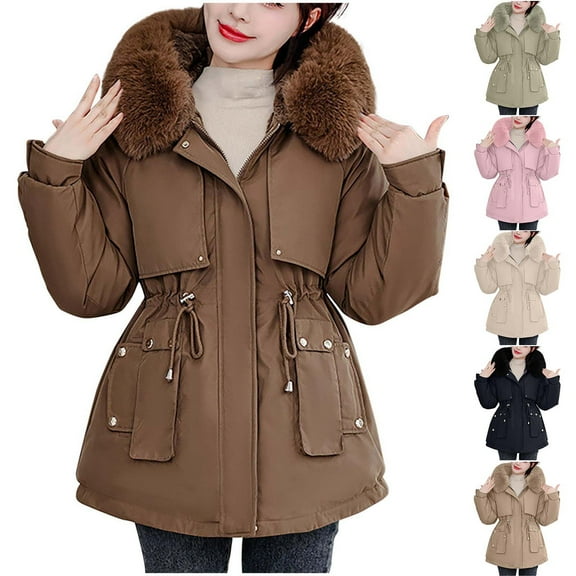 Fashion Plus Size Jackets for Womens Winter Warm Casual Loose Solid Color Pocket Zippered Reversible Long Coat