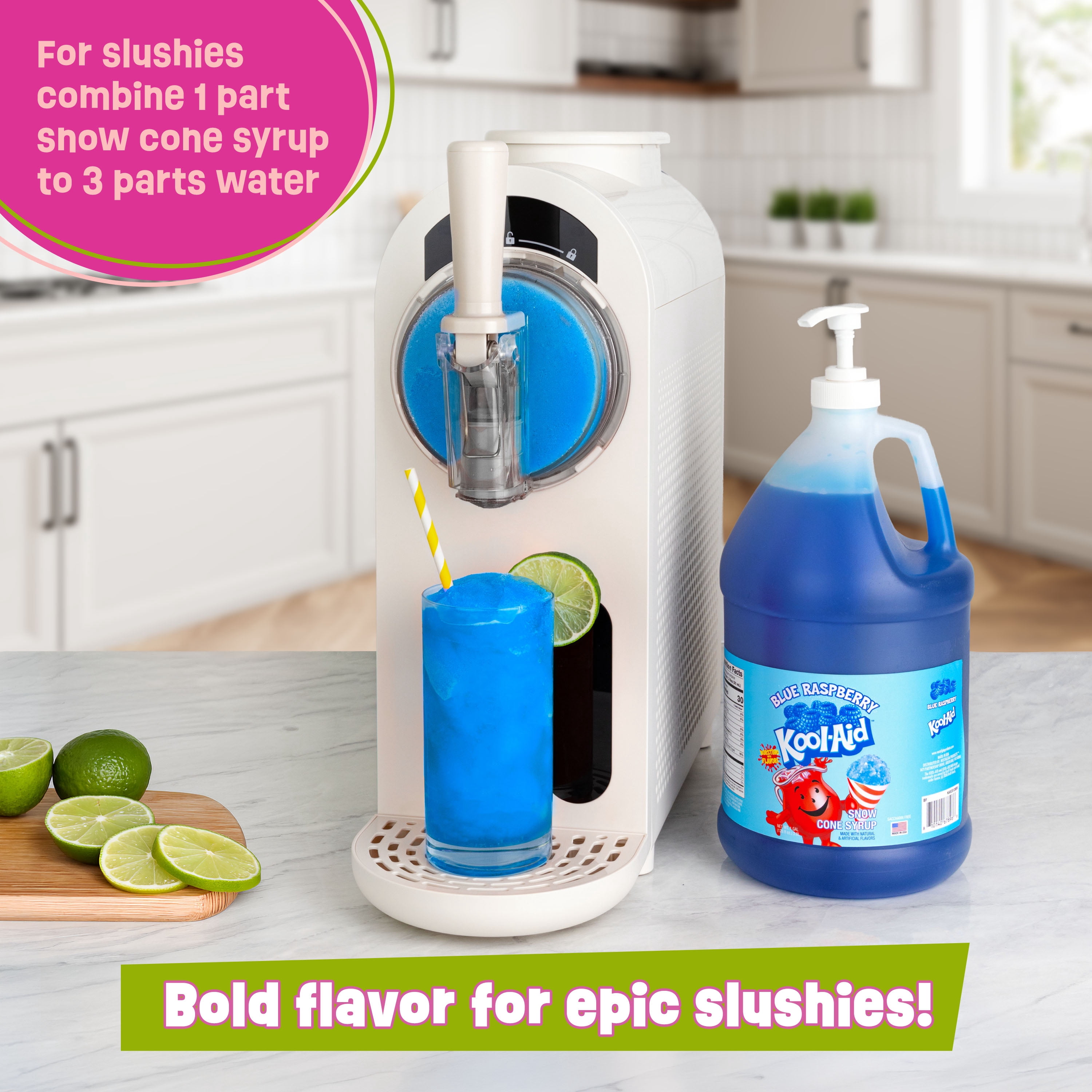 Kool-Aid Blue Raspberry Snow Cone Syrup, 128 oz (1 Gal) Pump Bottle, Snow Cone Maker Ready