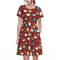 thumbnail image 1 of Easygdp Coffee Cups para Vestido Transpirable de Mujer, Vestido Suelto de Manga Corta con Pliegues y Bolsillos para el Verano, 1 of 5