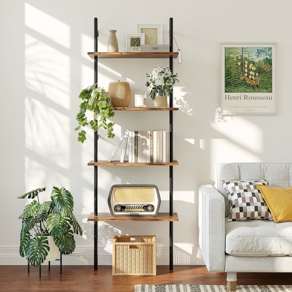 Bestier 65" Ladder Shelf Wall Mounted Industrial 4 Tier Bookshelf
