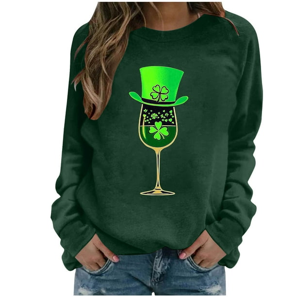 Ounisa St. Patrick's Day Sweatshirt for Women Clover Graphic T-Shirts Patty's Day Color Long Sleeves Tee Tops