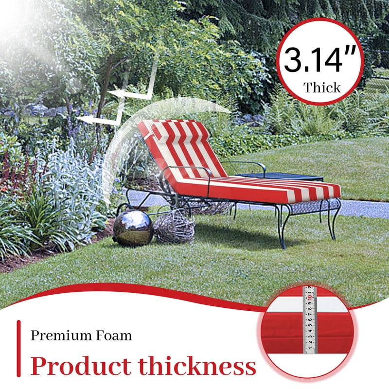 Outdoor Chaise Lounge Cushion, High-Density Foam Fill Patio Furniture Bench Cushions with Ties, Thicken Waterproof Replacement Back Chaise Cushions for Pool, Sand Beach (Red White Stripes)