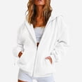 thumbnail image 2 of Domzest Womens Velour Zip Up Hoodies Oversized Full Zipper Long Sleeve Sweatshirts Fall Winter Casual Comfy Track Jackets with Pokets White L, 2 of 6